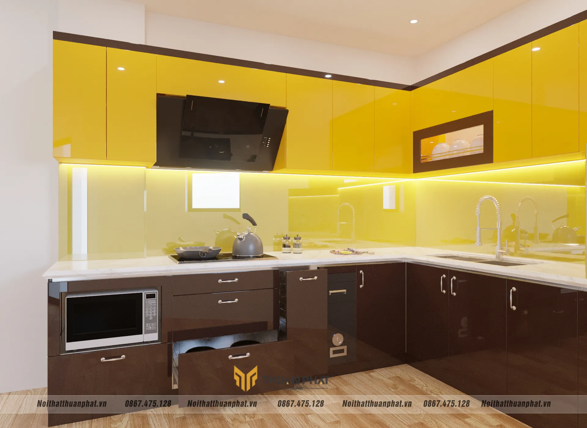 Tủ bếp cánh acrylic cốt gỗ công nghiệp MDF nhà chị Trang